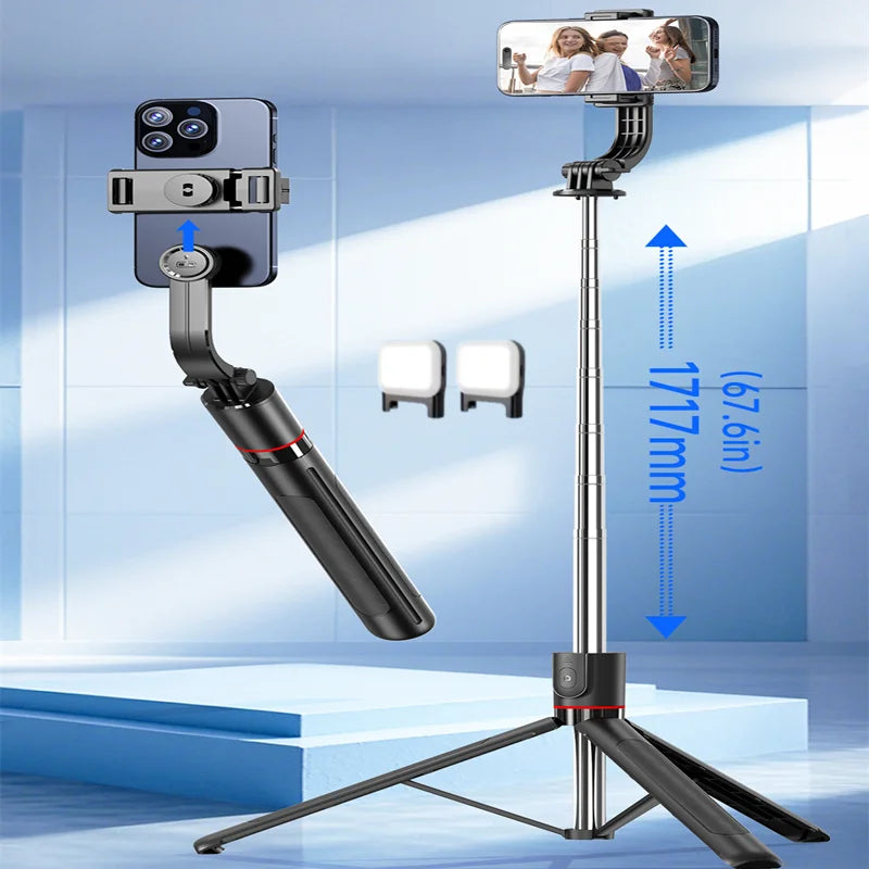 Phone Gimbal Stabilizer - 360 Auto Face-Tracking Selfie Stick Tripod with Fill Light