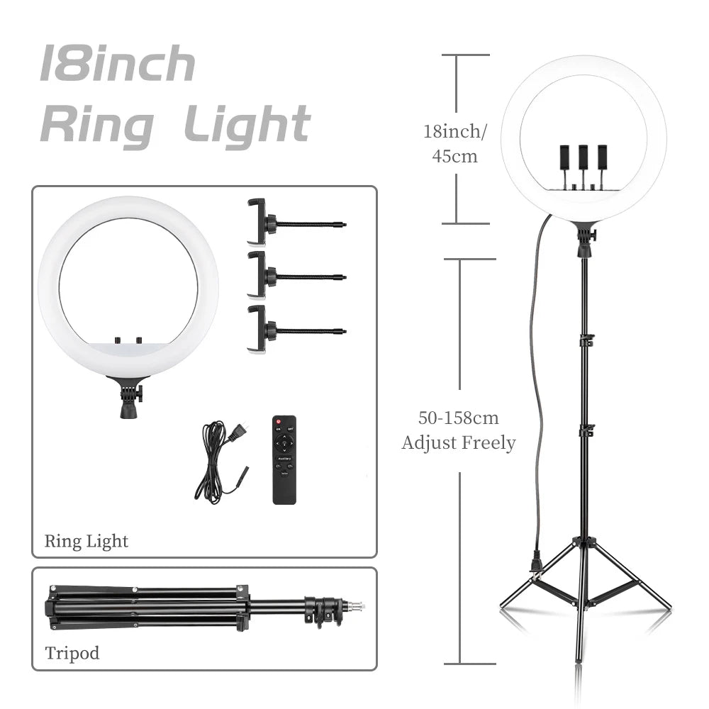 18-Inch LED Ring Light with Tripod Stand - Selfie & Streaming Light
