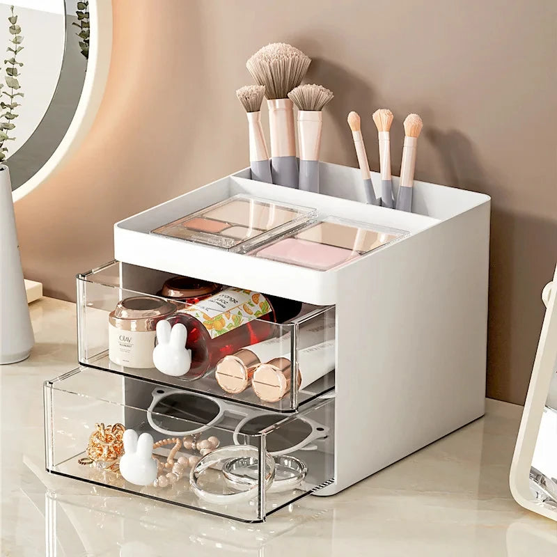 Desk Organizer with Drawer - Desktop Storage Box for Pens, Makeup & Stationery