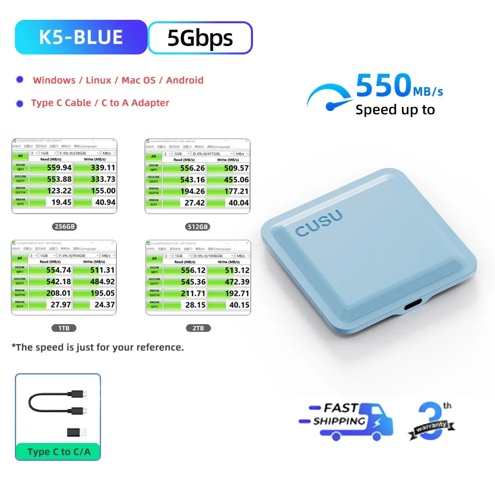 CUSU Portable External SSD - 256GB to 2TB Type-C