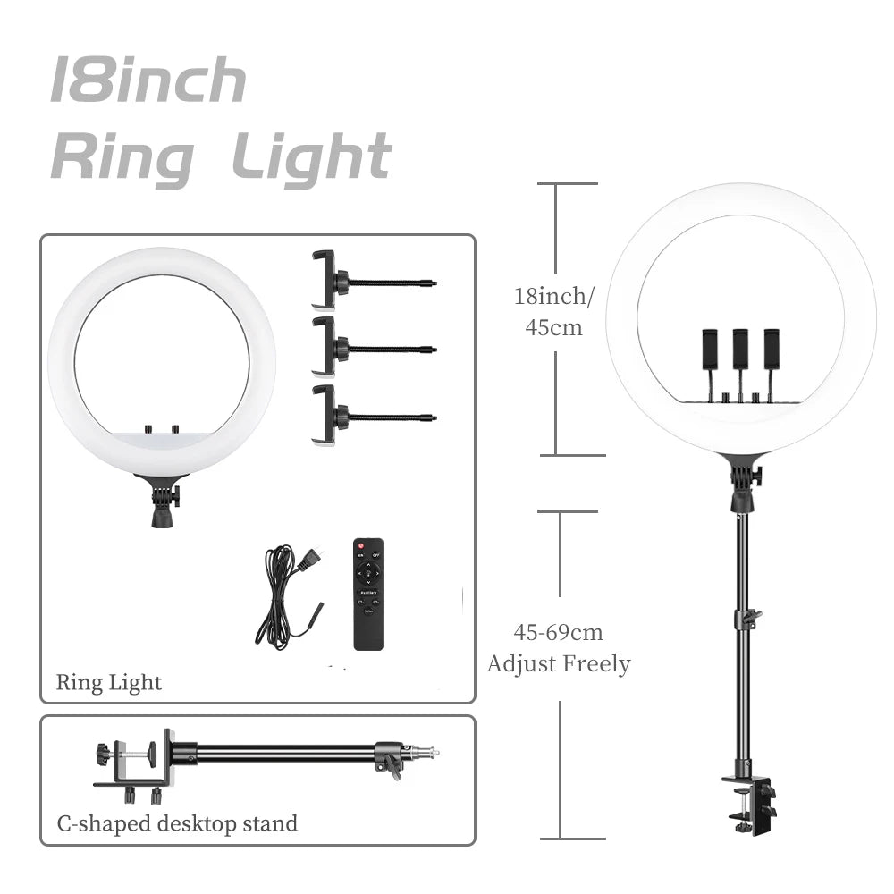 18-Inch LED Ring Light with Tripod Stand - Selfie & Streaming Light