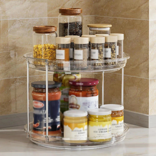 2-Tier Lazy Susan Turntable Organizer - Rotating Spice Rack for Pantry & Cabinets