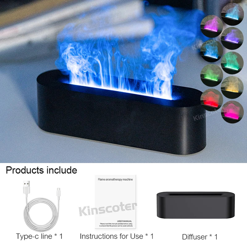 Flame Effect Aroma Diffuser - Ultrasonic Humidifier with RGB Fire Light