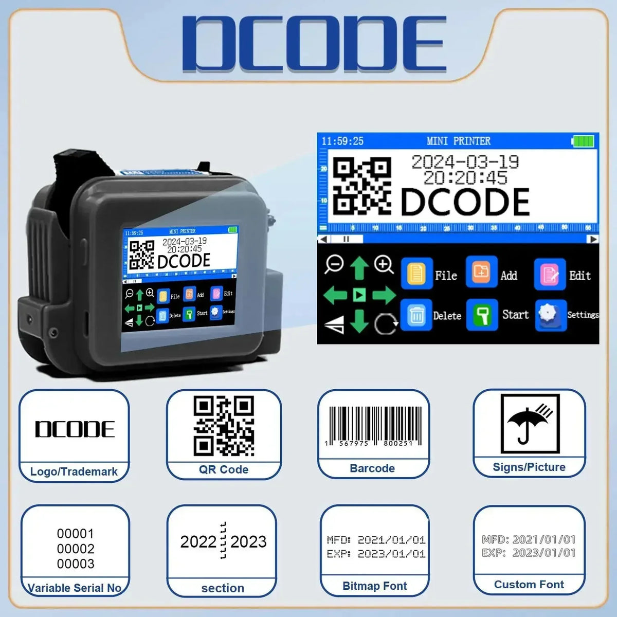 DCODE XMINI Handheld Inkjet Printer - detail view