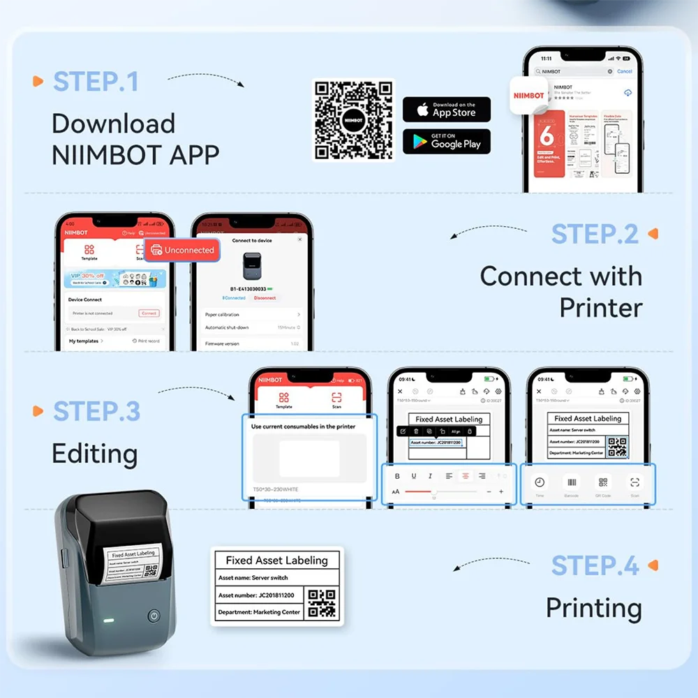 NIIMBOT B1 Label Printer - 2" Bluetooth Thermal with Tape