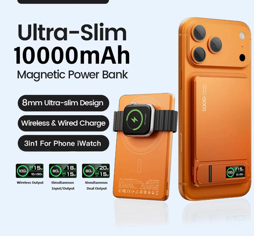 Ultra-slim 10000mAh magnetic power bank with phone and watch