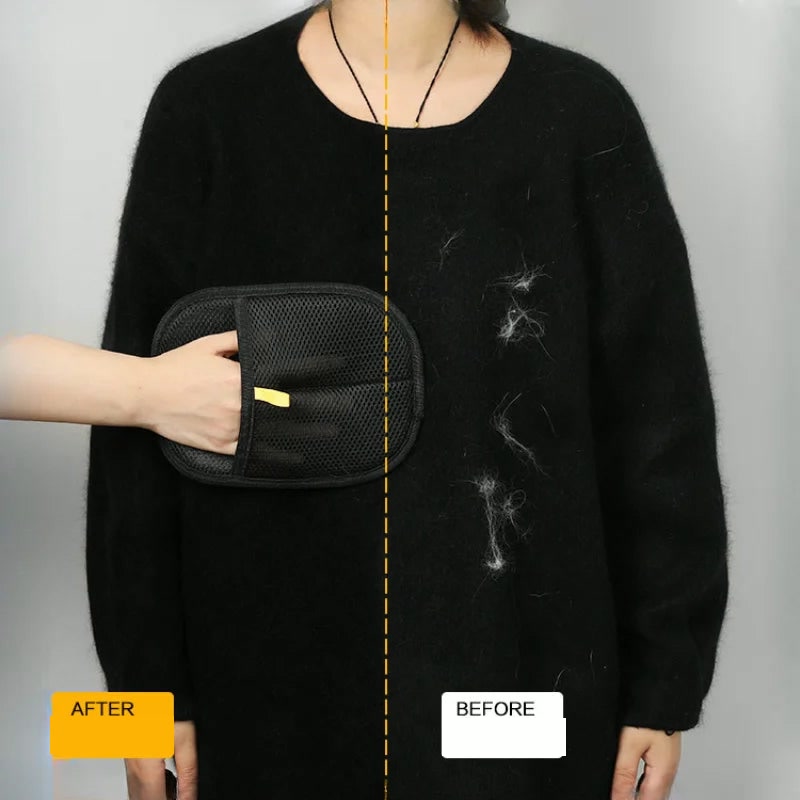 Before and after - pet hair lifted off a black jumper