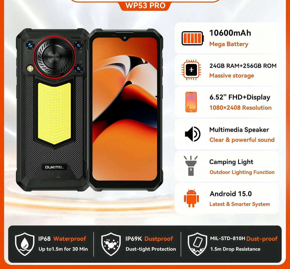 OUKITEL WP53 Rugged Phone - 24GB RAM, 11000mAh, Android 15