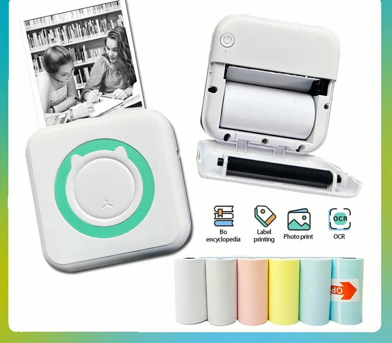 Pocket Thermal Photo Printer - 203dpi Bluetooth Label and Memo