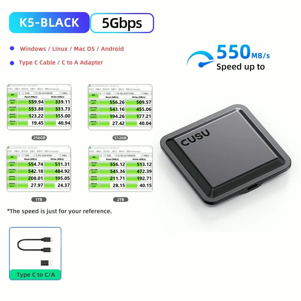 CUSU Portable External SSD - 256GB to 2TB Type-C