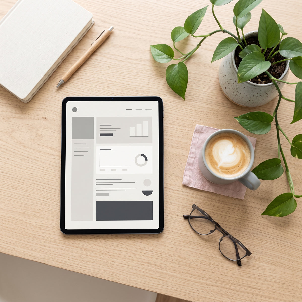 Digital products - instant-download guides and templates shown on a tablet on a bright desk